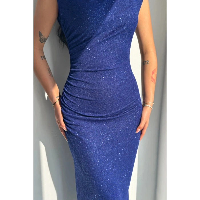 Sim Detaylı Drapeli Abiye Elbise