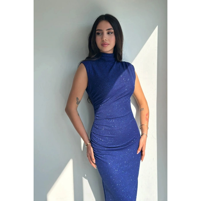 Sim Detaylı Drapeli Abiye Elbise