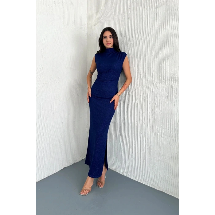 Sim Detaylı Drapeli Abiye Elbise