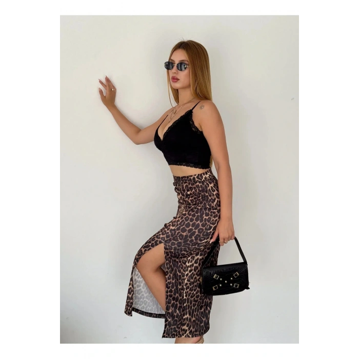 Smart Krep Yırtmaç Detaylı Etek