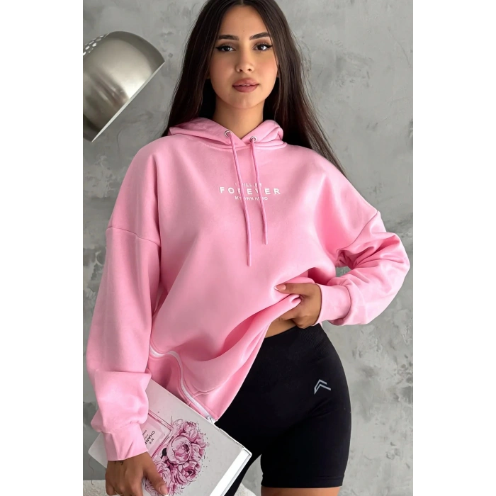 Yanı Fermuar Detaylı forever Baskılı Sweatshirt