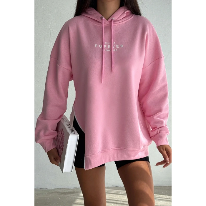 Yanı Fermuar Detaylı forever Baskılı Sweatshirt