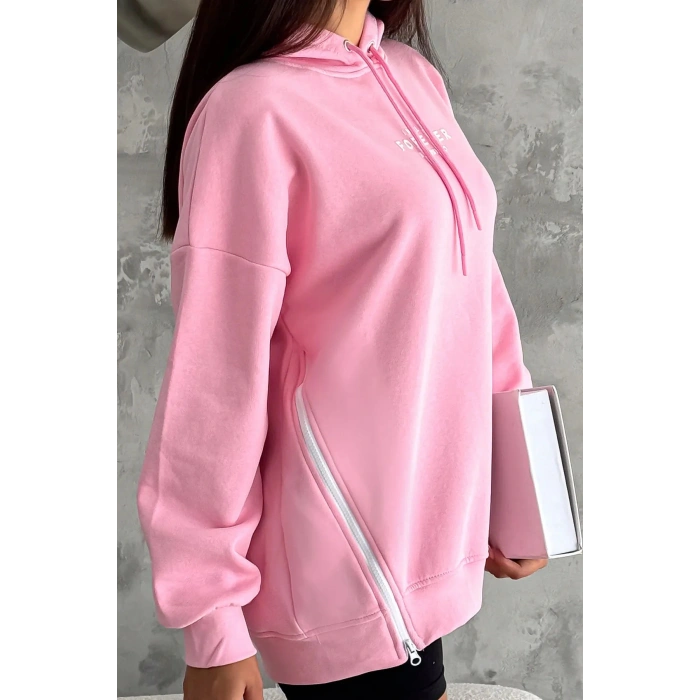 Yanı Fermuar Detaylı forever Baskılı Sweatshirt