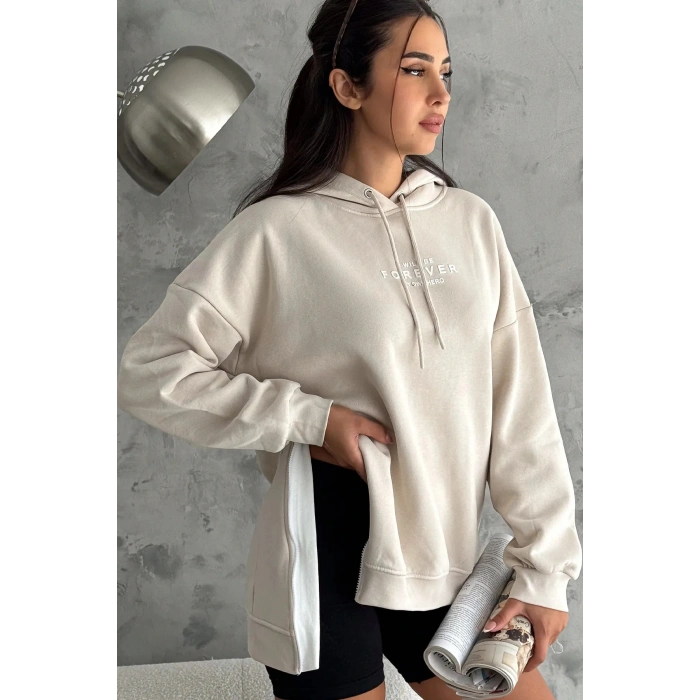 Yanı Fermuar Detaylı forever Baskılı Sweatshirt