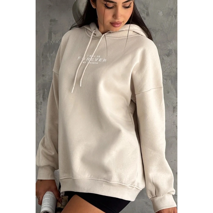 Yanı Fermuar Detaylı forever Baskılı Sweatshirt