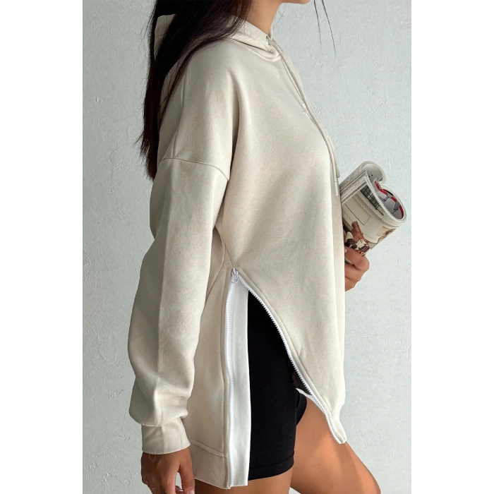 Yanı Fermuar Detaylı forever Baskılı Sweatshirt