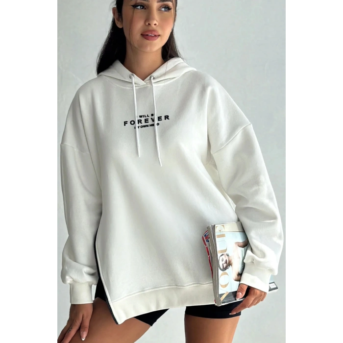 Yanı Fermuar Detaylı forever Baskılı Sweatshirt