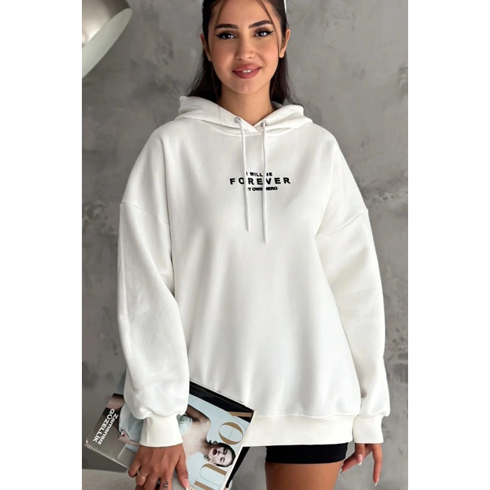 Yanı Fermuar Detaylı forever Baskılı Sweatshirt
