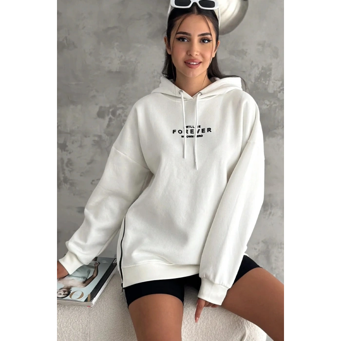 Yanı Fermuar Detaylı forever Baskılı Sweatshirt