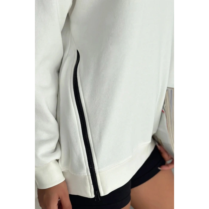 Yanı Fermuar Detaylı forever Baskılı Sweatshirt