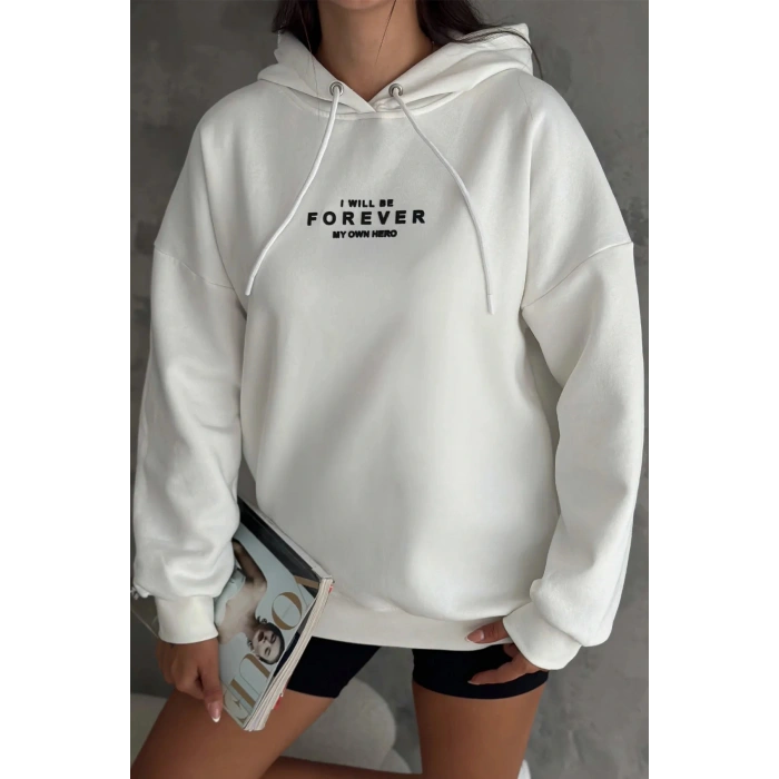 Yanı Fermuar Detaylı forever Baskılı Sweatshirt