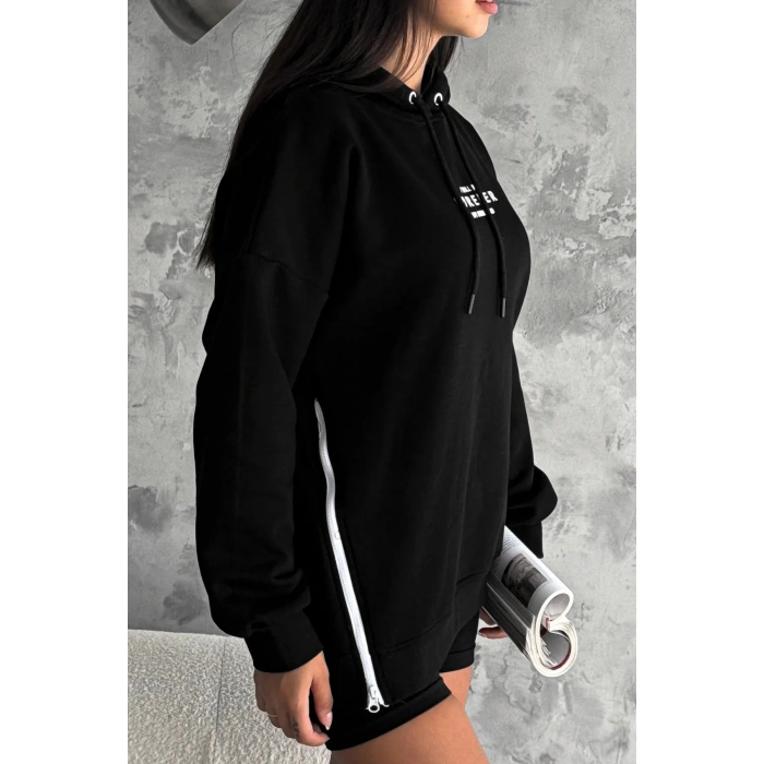 Yanı Fermuar Detaylı forever Baskılı Sweatshirt