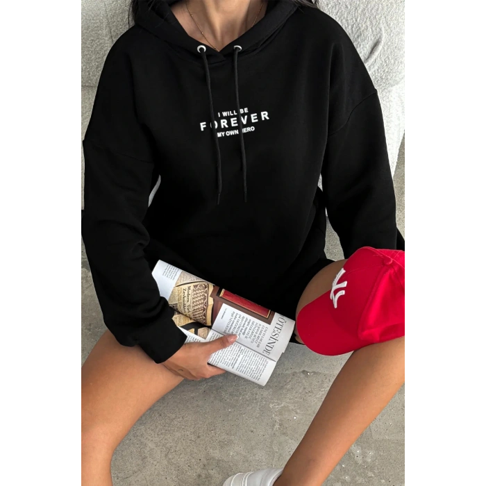 Yanı Fermuar Detaylı forever Baskılı Sweatshirt
