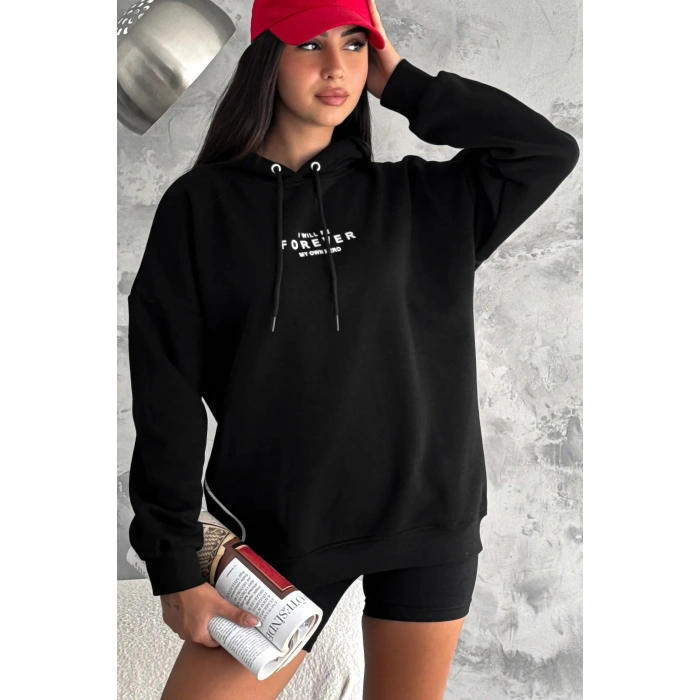 Yanı Fermuar Detaylı forever Baskılı Sweatshirt