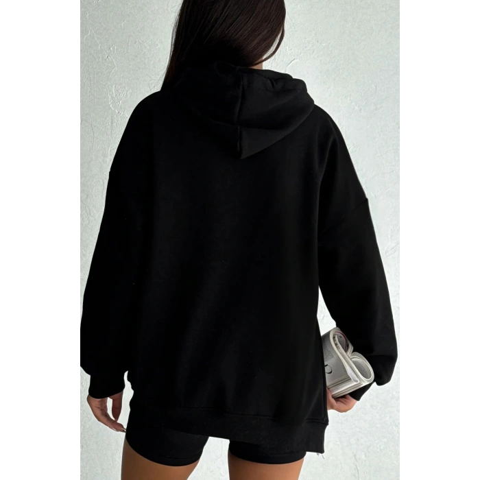 Yanı Fermuar Detaylı forever Baskılı Sweatshirt