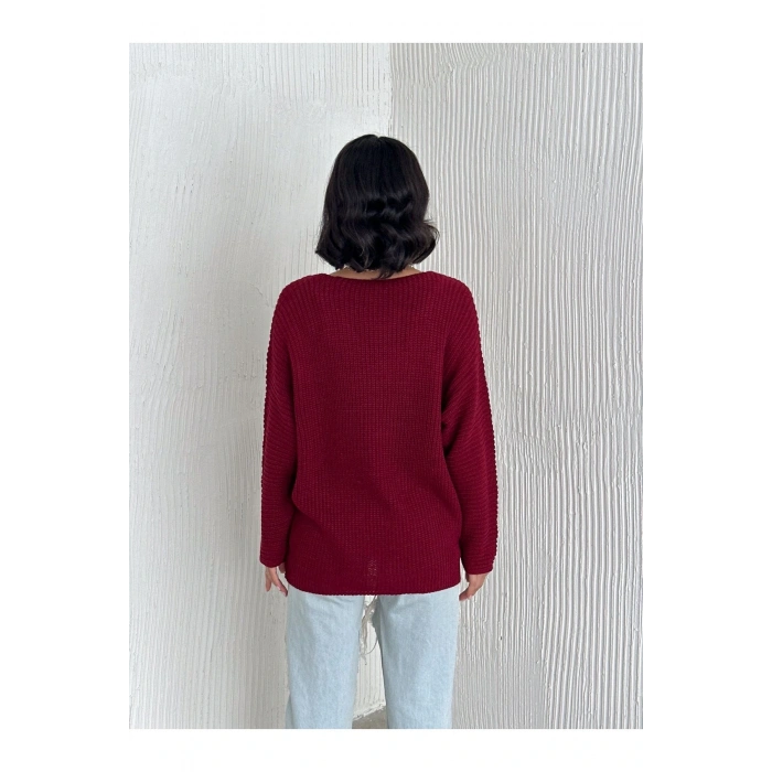 V Yaka Detaylı Modern ve Sade Örgü Kazak Modeli