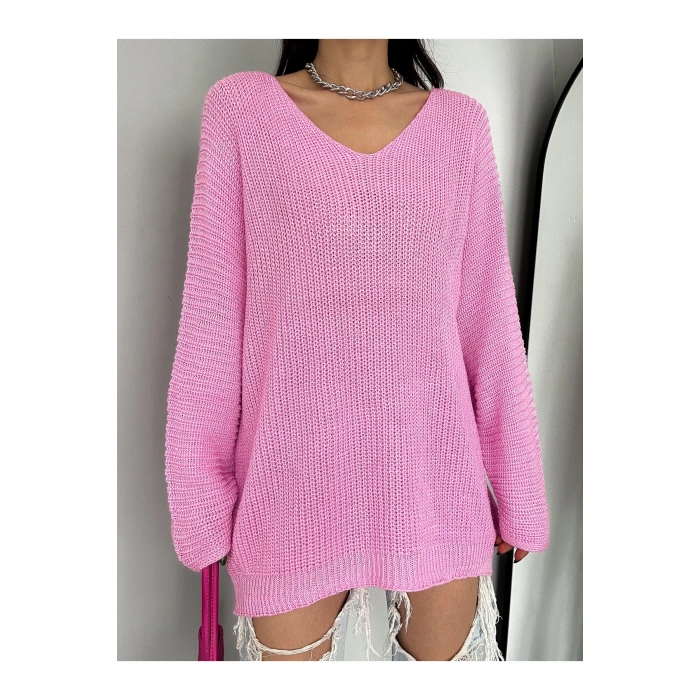 V Yaka Detaylı Modern ve Sade Örgü Kazak Modeli