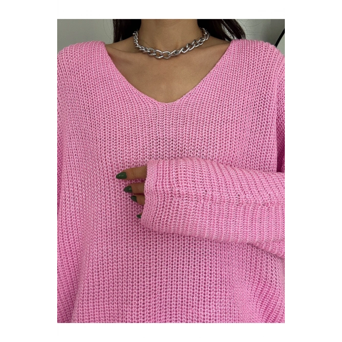 V Yaka Detaylı Modern ve Sade Örgü Kazak Modeli