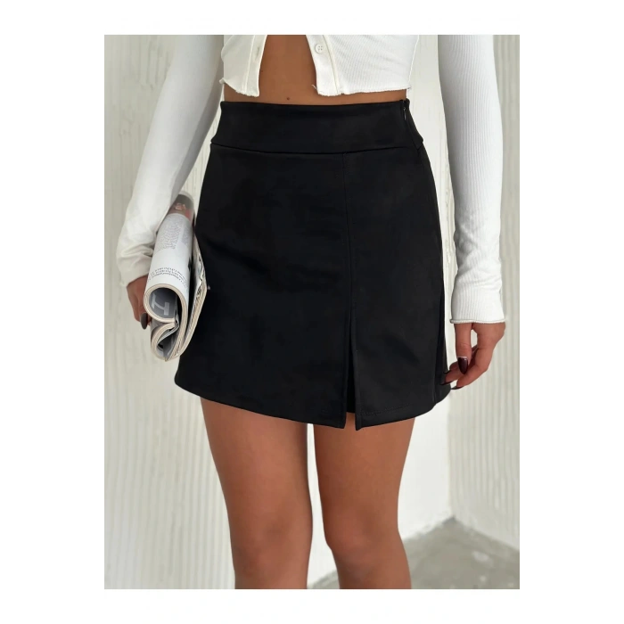 Timeless Süet Yırtmaçlı Şort Etek