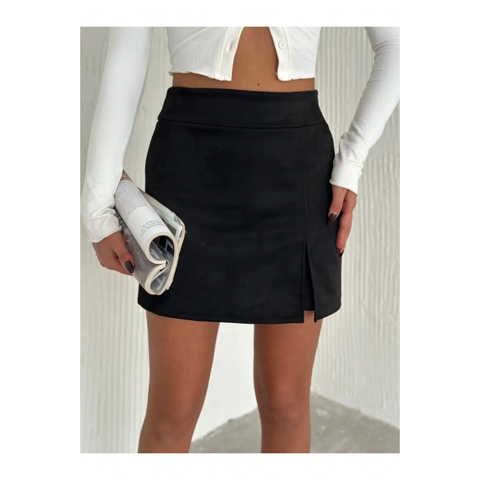 Timeless Süet Yırtmaçlı Şort Etek