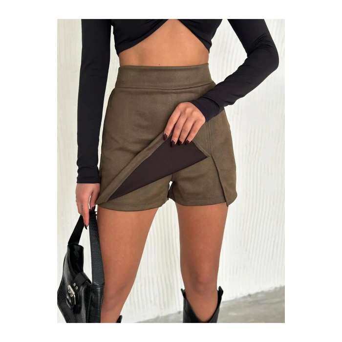 Timeless Süet Yırtmaçlı Şort Etek