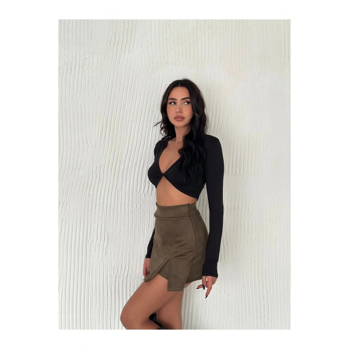 Timeless Süet Yırtmaçlı Şort Etek