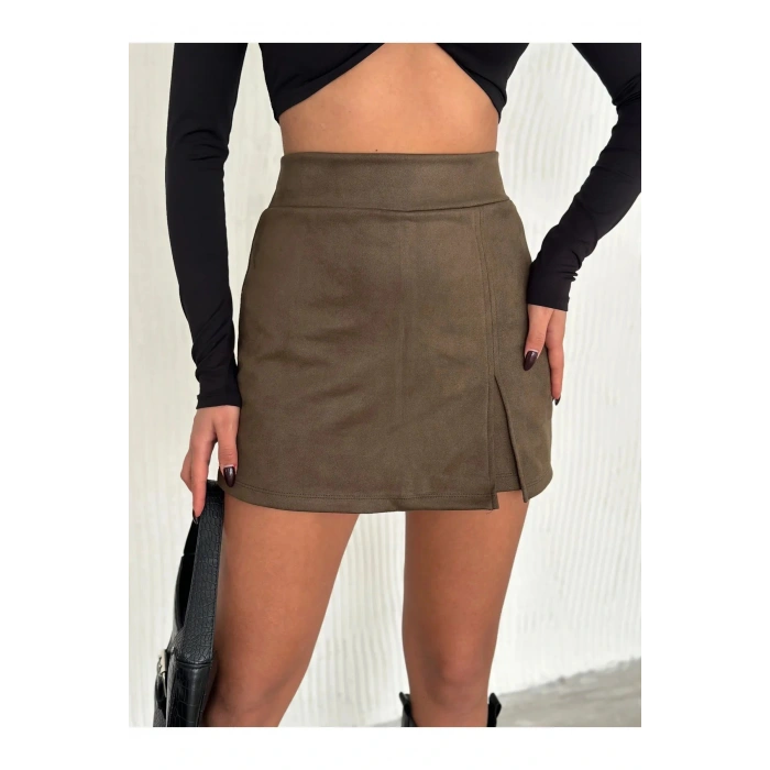 Timeless Süet Yırtmaçlı Şort Etek