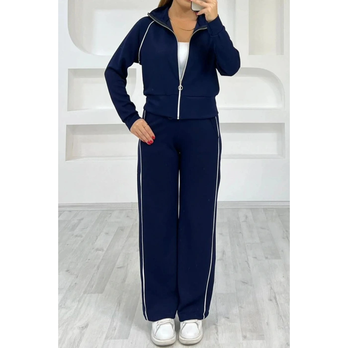 Lacivert Modal Kumaş Şeritli Eşofman Takımı