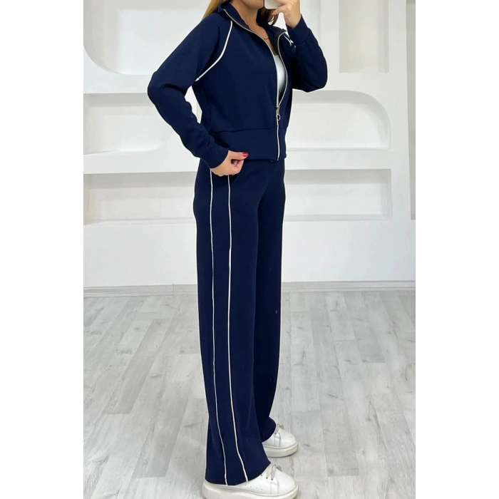 Lacivert Modal Kumaş Şeritli Eşofman Takımı