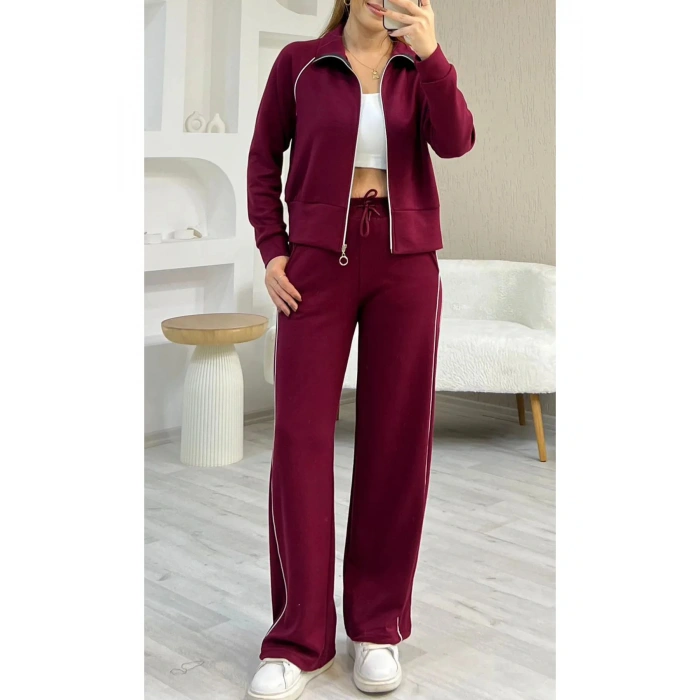 Bordo Modal Kumaş Şeritli Eşofman Takımı