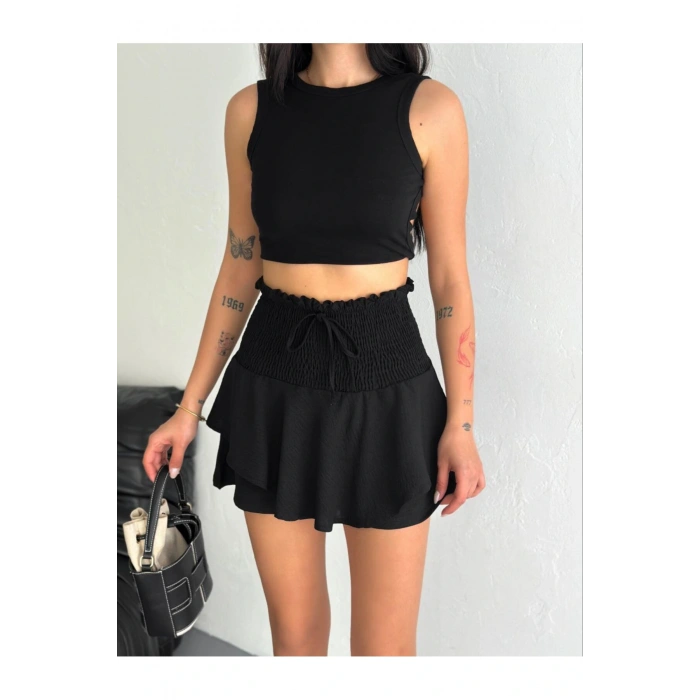 Yüksek Bel Mini Şort Etek