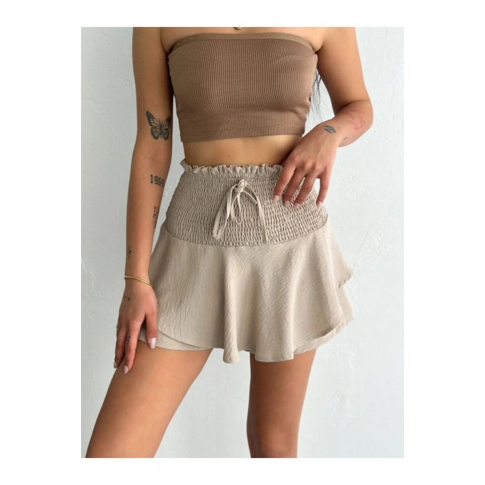 Yüksek Bel Mini Şort Etek