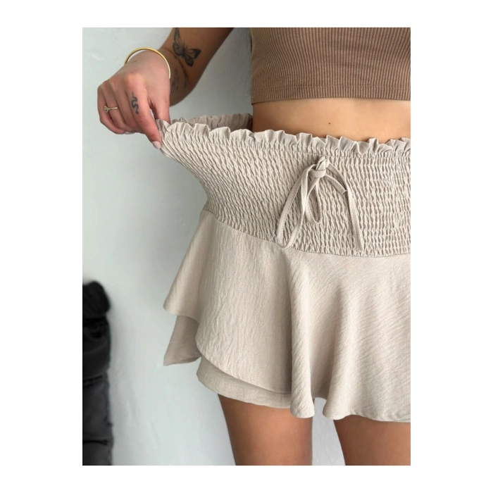 Yüksek Bel Mini Şort Etek