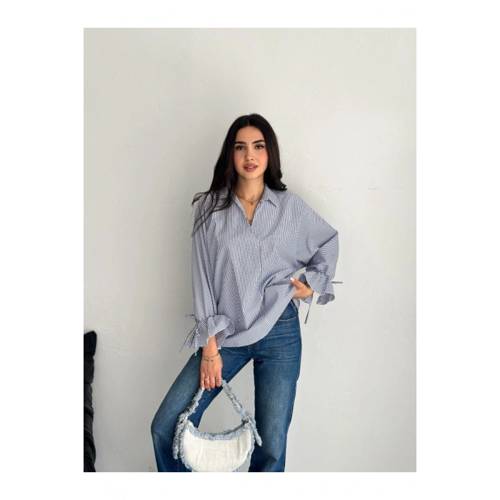 Çizgi Desenli Kolu Bağlamlı Gömlek