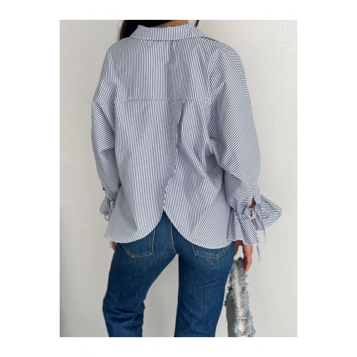 Çizgi Desenli Kolu Bağlamlı Gömlek