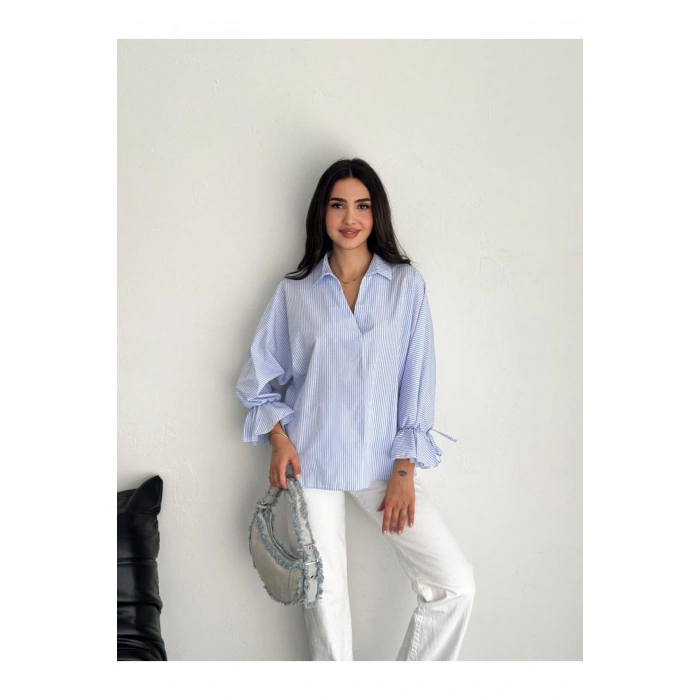 Çizgi Desenli Kolu Bağlamlı Gömlek