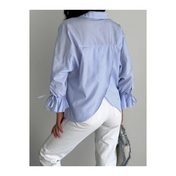 Çizgi Desenli Kolu Bağlamlı Gömlek