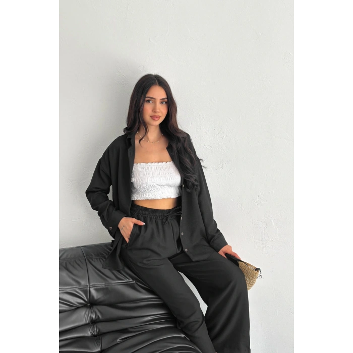 Keten Kumaş Gömlek Pantolon İkili Takım