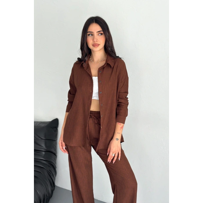 Keten Kumaş Gömlek Pantolon İkili Takım