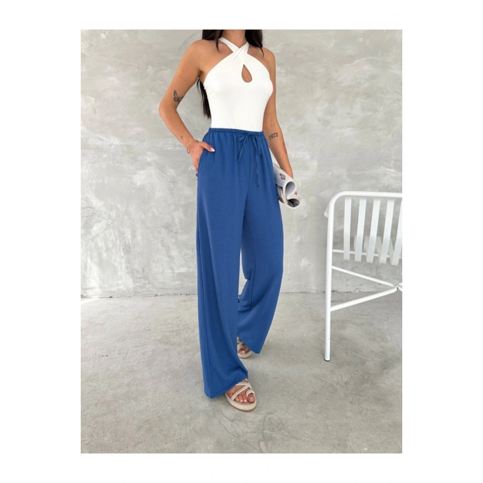 Beli Lastikli Geniş Paça Kumaş Pantolon