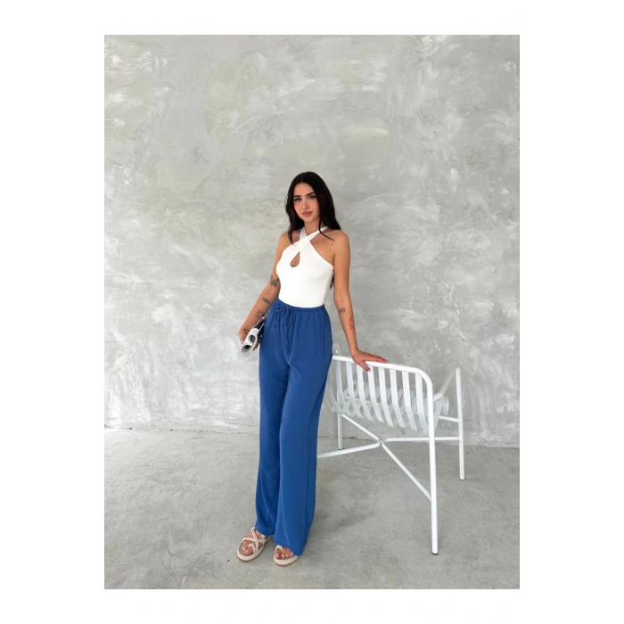 Beli Lastikli Geniş Paça Kumaş Pantolon