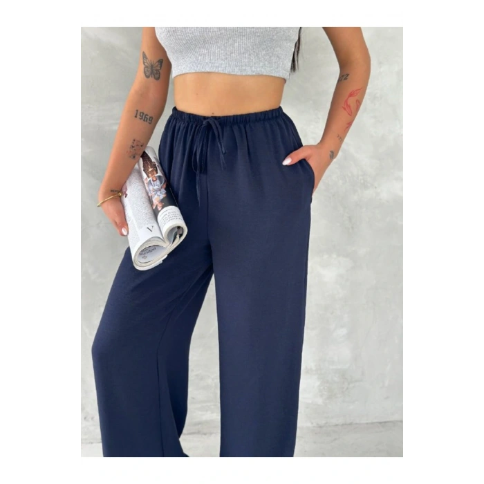Beli Lastikli Geniş Paça Kumaş Pantolon