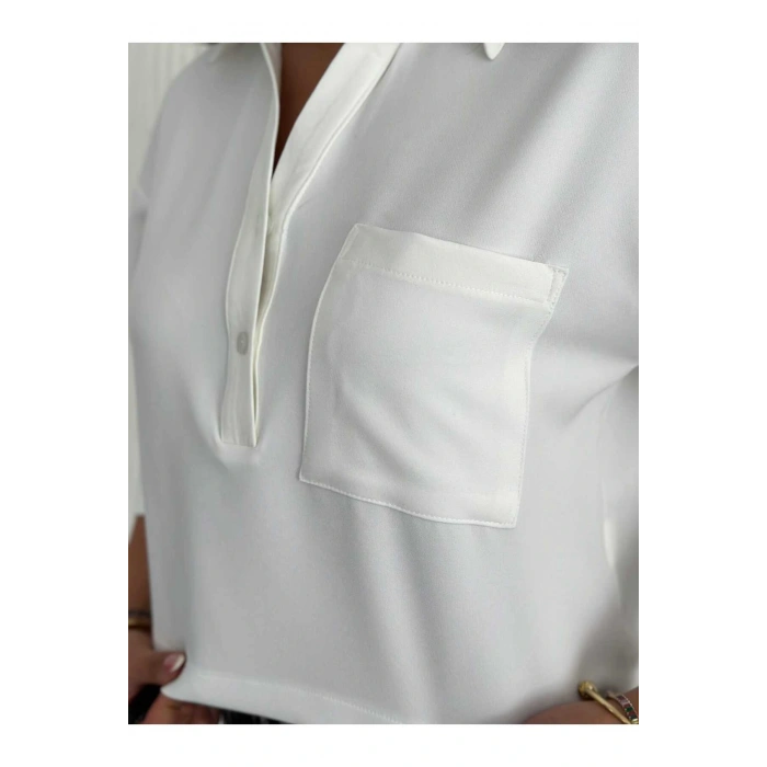 Cep Detaylı Gömlek Yakalı Crop