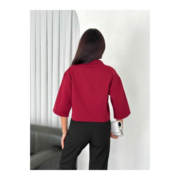 Cep Detaylı Gömlek Yakalı Crop