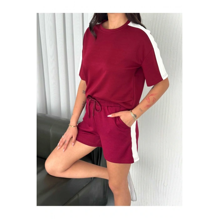 Şerit Detaylı T-shirt Şort Takım