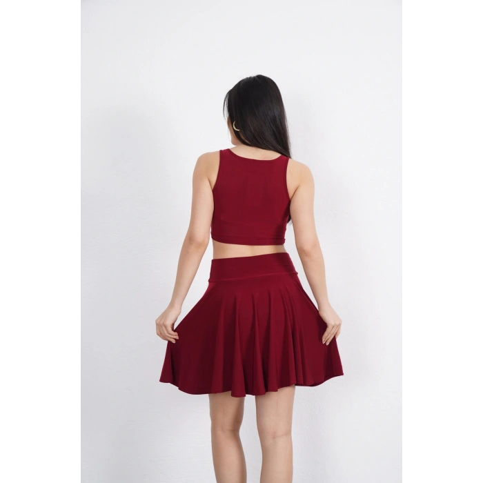 Sandy Kumaş Crop-Şort Etek İkili Takım