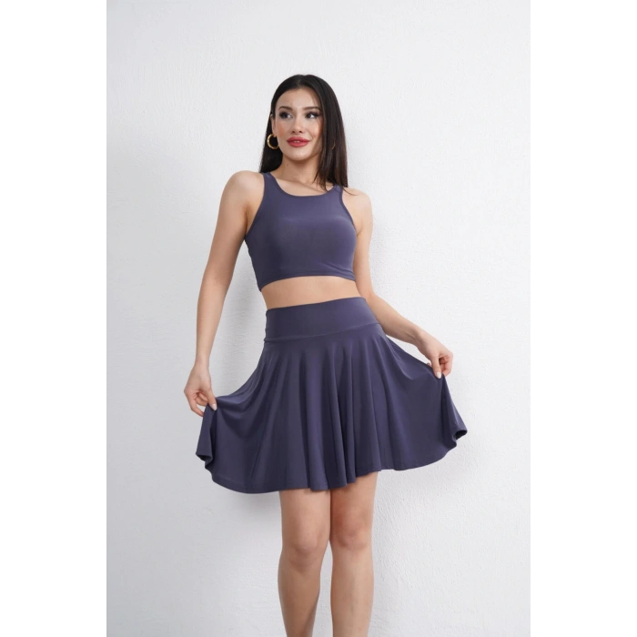 Sandy Kumaş Crop-Şort Etek İkili Takım