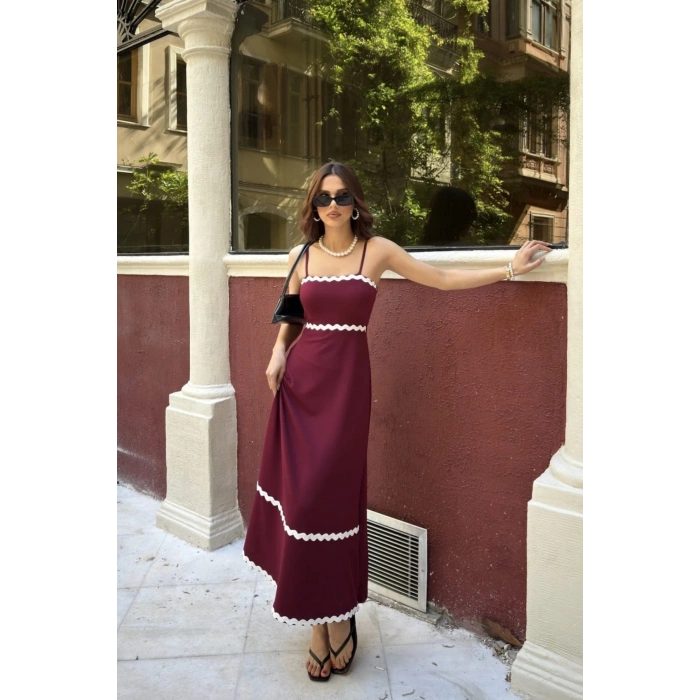 Şerit Detaylı İnce Askılı Elbise