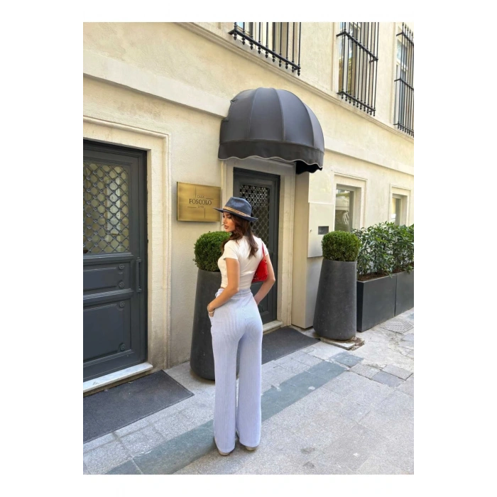 Çizgi Desenli Kumaş Pantolon