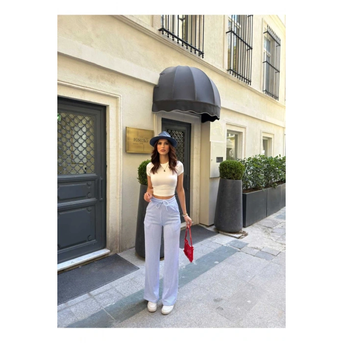 Çizgi Desenli Kumaş Pantolon